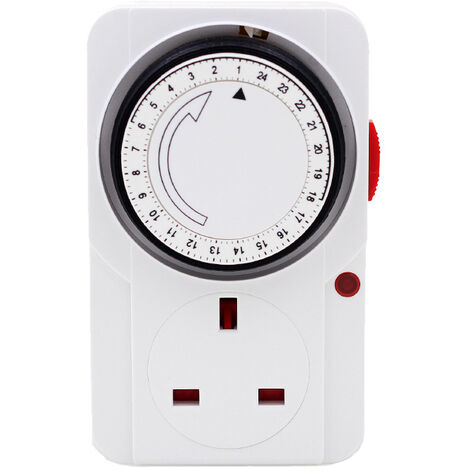 24 Hour Programmable Mechanical Timer Plug Switch, Energy Saving UK Plug-in Indoor Timer Socket for Lights, Lamp and Home Appliances (13A/3250W) 7250120mm