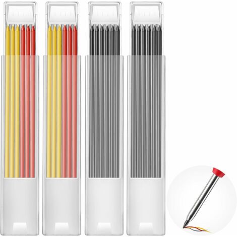 24 Mines de 2,8 mm pour Crayon de Menuisier, Solide Marqueur de Trous Profonds Construction Crayon de Remplacement, Mines de Crayon Gris Rouge Jaune pour Dessin D'architecte
