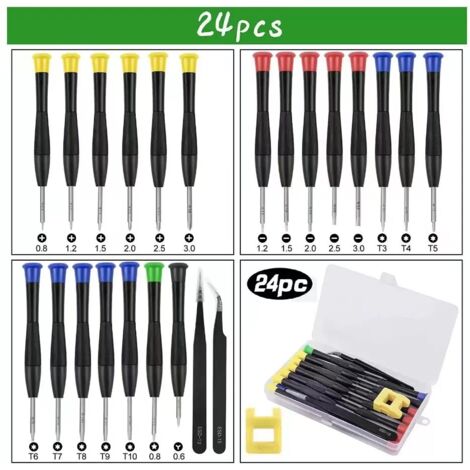 24 mini cacciaviti, cacciaviti di precisione per occhiali, PC, PS4, orologi, gioielli, telefono, 2 pinzette, magnetizzatore e scatola portaoggetti
