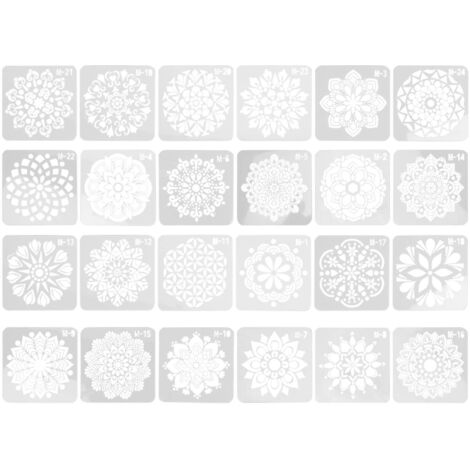 24 modèles de pochoirs Mandala pour peinture DIY sur bois, pierre et meubles