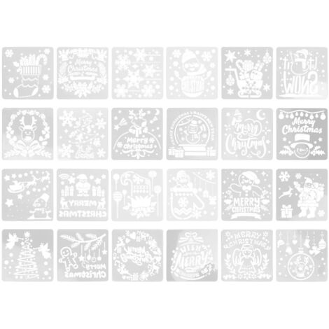 24 motifs de pochoirs muraux réutilisables en PET lavable pour Noël, projets créatifs et bricolage