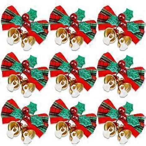 24 nœuds de Noël avec clochettes, mini nœuds pour sapin de Noël, décorations suspendues en tissu, ornements festifs pour le Nouvel An et Noël