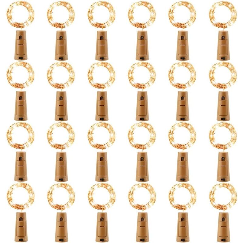 Litzee - 24 Pack led Bouteille Guirlande, Bouteille Guirlande Lumineuse 2M 20 LEDs Blanc Chaud, Guirlande Lumière Liège pour Ambiance de Mariage,
