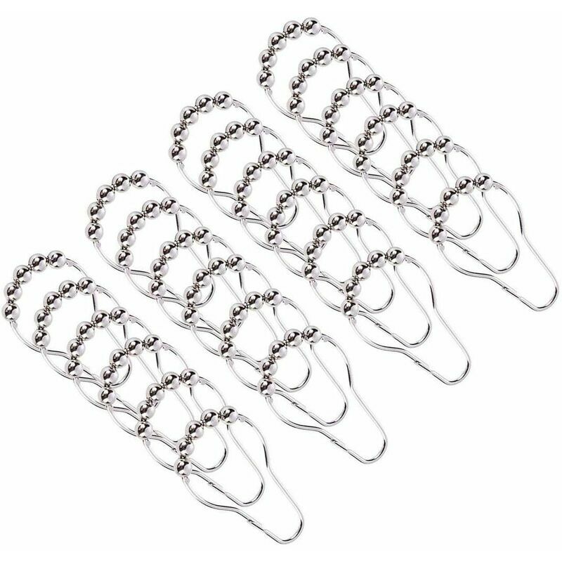 24 Pack Metal Shower Curtain Hooks with Roll-Up Rings, Silver