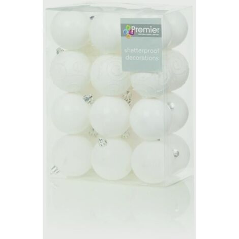 24 Pack Shatter-proof Christmas Baubles Multi-Finish - White