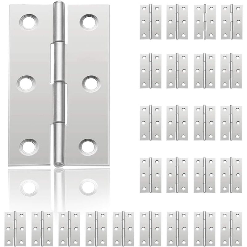 Aougo - 24 Pack Small Hinges for Doors, Stainless Steel Hinges, diy Door Hinges for Cupboard Door Jewelery boxes Home Furniture Hardware Cabinet