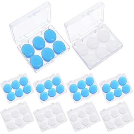 24 paires de bouchons d'oreille en silicone souple, bouchons d'oreille en pâte, bouchons d'oreille pour dormir et nager, transparents et bleus