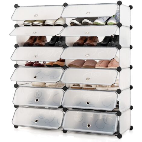 24 Pairs Portable Shoe Shelves 12-Cube Shoe Storage Cabinet with Removable Shelf