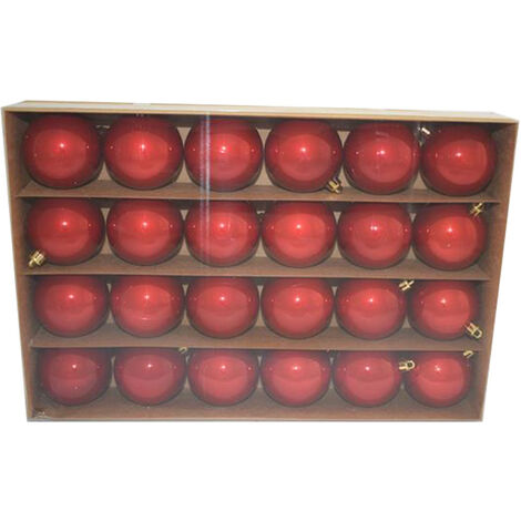 24 Palle cm 6 sfera box palline per decorazione addobbo albero di natale rossa perlate