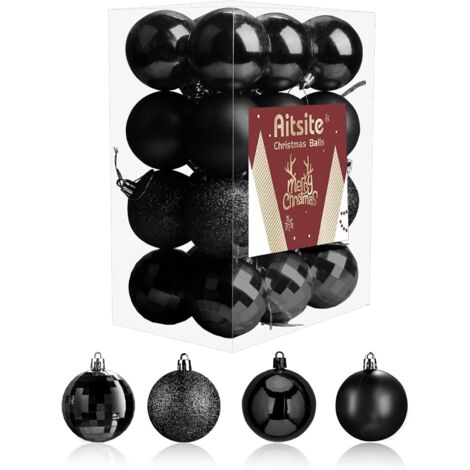 24 palline di Natale nere, palline di Natale da 6 cm, decorazioni natalizie per interni, palline per albero di Natale, decorazioni per albero di Natale per albero di Natale, decorazione festiva per la