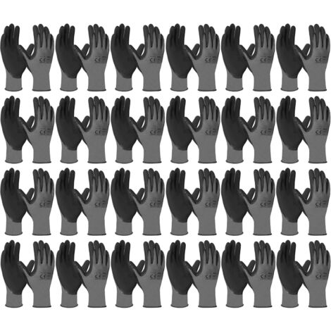 24 PARES Guantes de trabajo Poliester + Poliuretano reutilizables, TALLA L (TALLA 9)