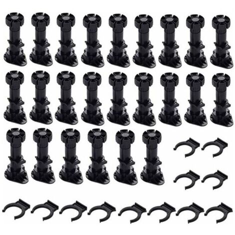 24 patas de plástico para armarios, patas para muebles, patas ajustables para muebles (80 mm-100 mm), patas de plástico negras para muebles