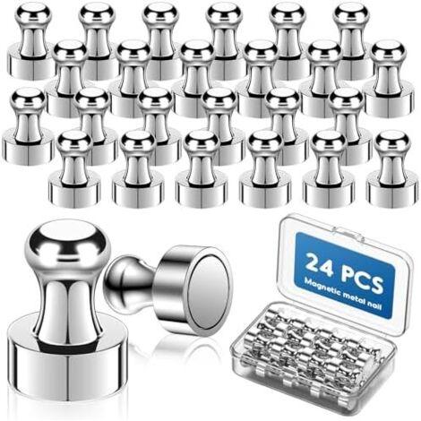 24 Pcs Aimant Puissant - Aimants Tableau Magnétique avec boîte de Rangement, Frigo, Neodyme, Magnets Mini Aimants, pour Réfrigérateur/Images/Notes/Carte/Tableau Blanc, Argenté pcs
