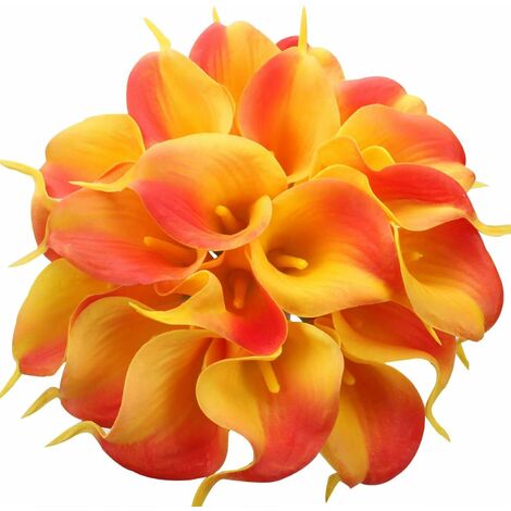 24 Pcs Calla Lilies Artificial Latex, Realistic Single Stem Calla Lily Flower Bouquet for Home, Party, Office, Wedding Decor, Floral Arrangements (Sunset Red) SOEKAVIA