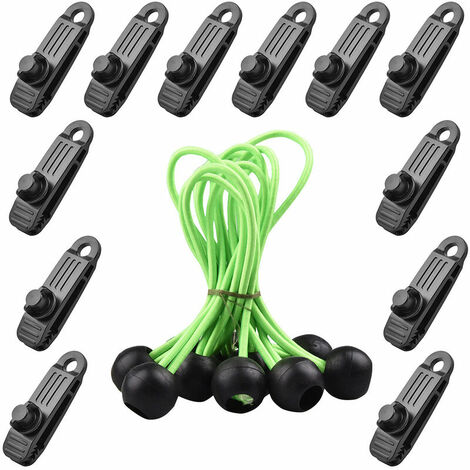 24 Pcs Clip de Tente avec 12x Pince pour et 12x Tendeur Corde Elastique,  Pince a