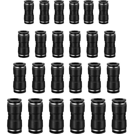 24 Pcs Connecteur Droit Pneumatique, Raccord Rapide Air Push Connecteur à Poussoir Droit,Raccords de Tuyau Raccord de Tube de Ligne d'Air,OD 6/8/10/12mm,Connecter Raccord de Tube,Noir