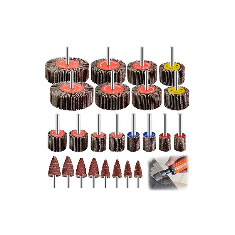 24 Pcs Disque Abrasif de Poncage Grain 80, Disques de Polissage a Lamelles pour Meuleuse, Roue à Lamelles en Papier Abrasif avec Tige de 6mm, Outils