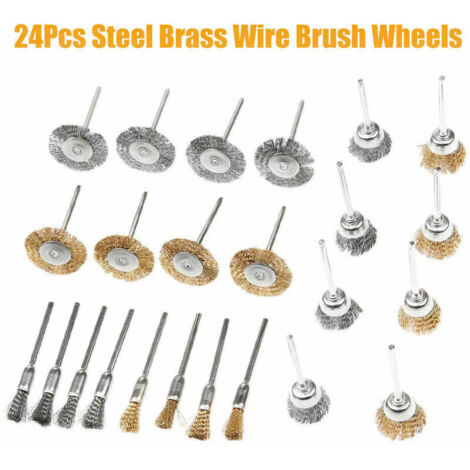 24 PCS en laiton fil brosse ensemble meuleuse de roue propre pour accessoire d'outil rotatif Dremel