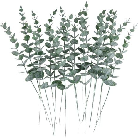 24 pcs Feuilles D'eucalyptus Artificielles Tiges Vrai Gris Vert Touch Branches pour Bureau à Domicile Pièce Matresse De Mariage Banquet Arrangement De Fleurs Décoration
