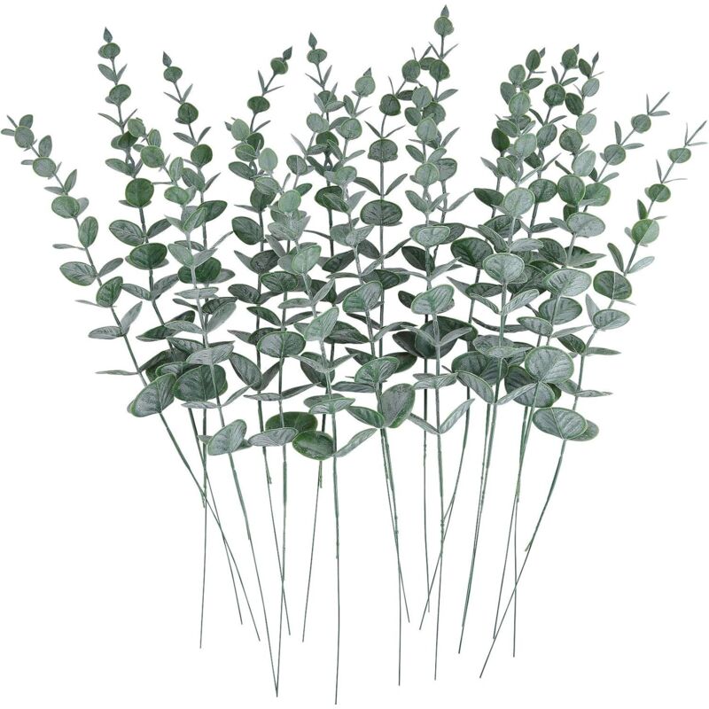 Mowze - 24 pcs Feuilles D'eucalyptus Artificielles Tiges Vrai Gris Vert Touch Branches pour Bureau à Domicile Pièce Matresse De Mariage Banquet
