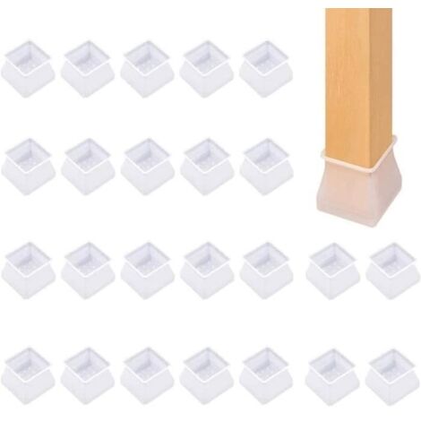 24 PCS Pied de Chaise Silicone Embout de Chaise Protection Pied Cache Pied de Table carré Prévenir Les Rayures Le Bruit