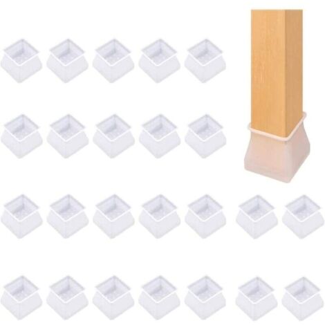 24 PCS Pied de Chaise Silicone Embout de Chaise Protection Pied Cache Pied de Table carré Prévenir Les Rayures Le Bruit et Les dommages durables et Doux Carré Protege Pied de Chaise