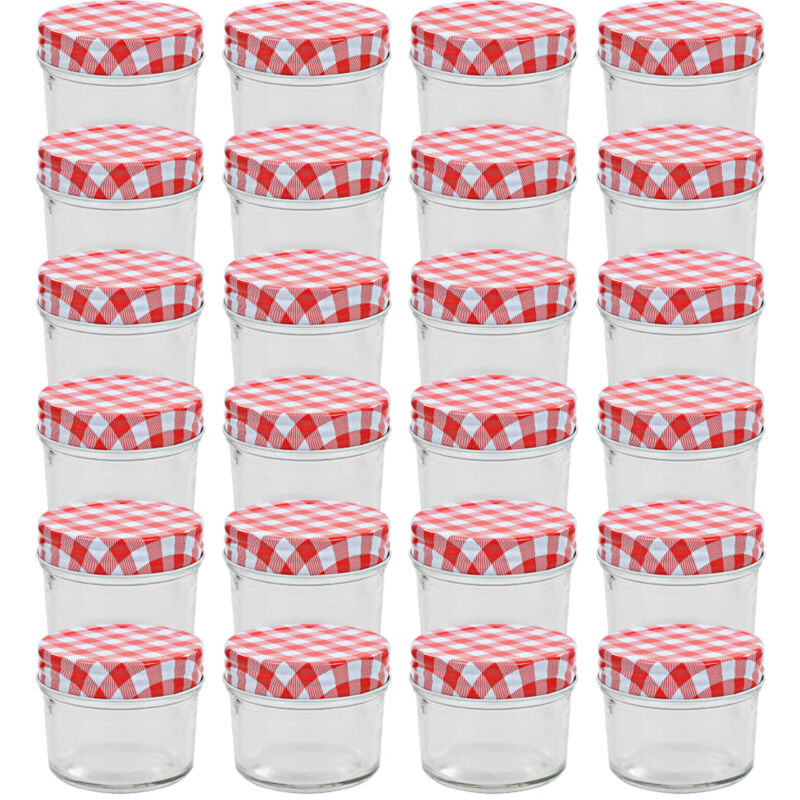 24 pcs Pots à confiture Couvercles blanc et rouge Verre 110 ml