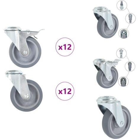 24 pcs Roulettes pivotantes à trou de boulon 100 mm - Roulette Pivotante - Roulettes Pivotantes - Roulette De Chariot - Roulettes De Chariot