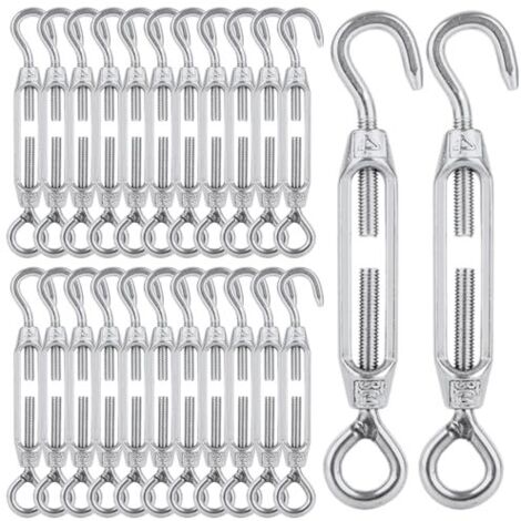 24 Pcs Tendeur Cable M4, Inox 304 Réglable Crochet de Ridoir et Oeil, Fil pour Jardin, Système Câble, Accessoires -
