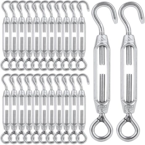 24 Pcs Tendeur Cable M4, Tendeur Cable Inox 304 Réglable Crochet de Ridoir et Oeil, Tendeur de Fil pour Fil de Jardin, Système de Câble, Tendeur Accessoires