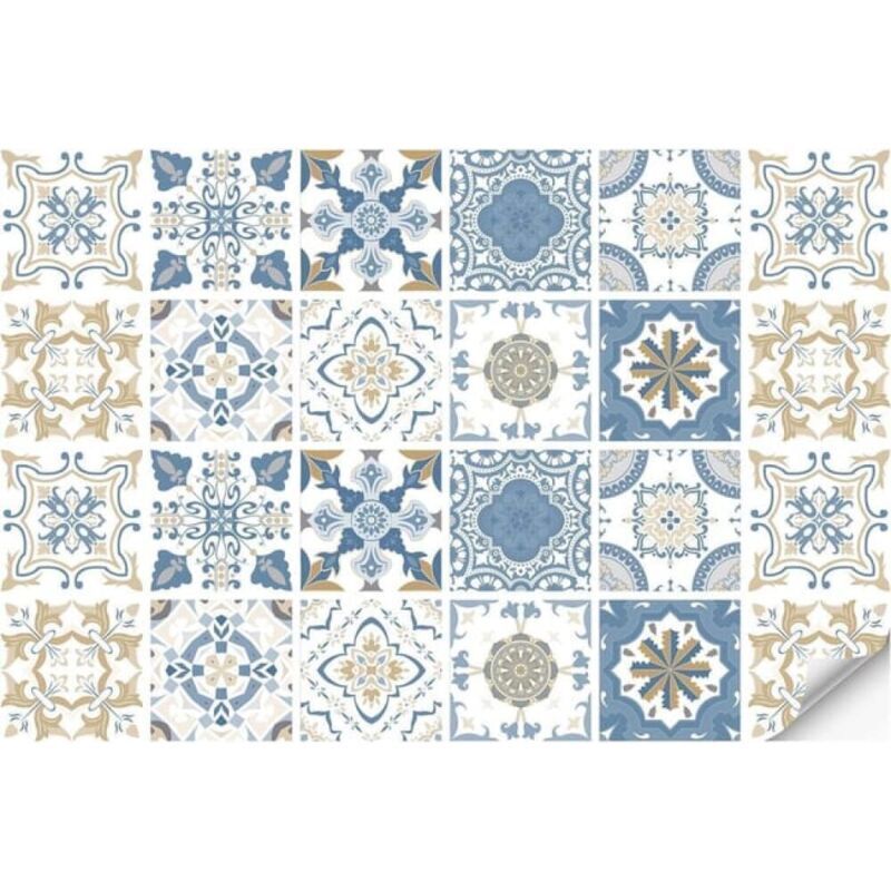 24 Pcs(20x20cm) Autocollant de carrelage bleu Peel and Stick Dosseret, décoration en PVC imperméable à l'eau et à l'huile Peel