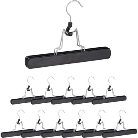 24 perchas para pantalones, ganchos giratorios de 360°, pinzas para falda, antideslizantes, 17 x 25 x 2,3 cm, madera, color negro