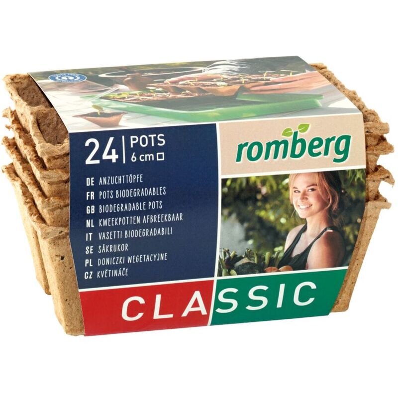 Romberg - 24 pots en croissance 6 cm carrés. 4 bandes chacune de 6 pots