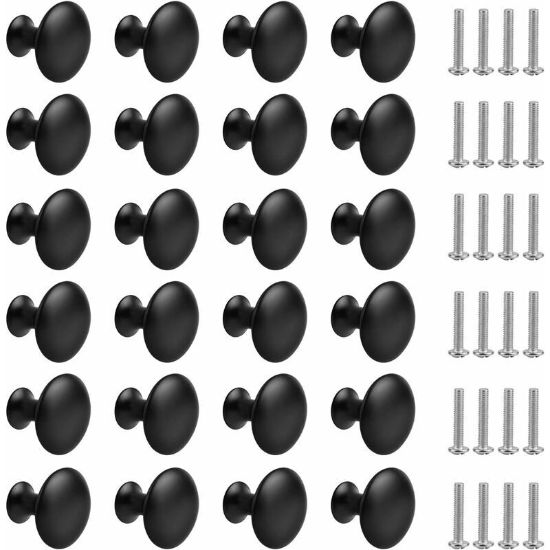 24 Pièces Bouton de Tiroir Noir Mat,Boutons de Placard Rond Bouton de Meubles avec Vis pour Armoire Cuisine Tables Chevet(30mm) Minkurow
