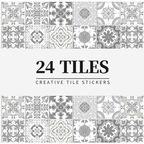 24 Pices Carreau De Fleur Autocollant 1515cm-gris, Cuisine Salle De Bain Bibliothque Etanche Et Rsistant  L'huile, Papier Autocollant Pvc, Sticke