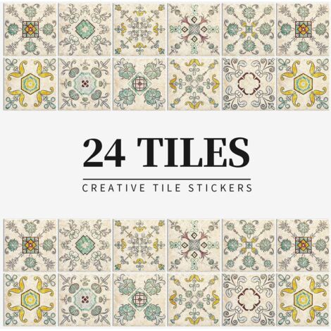 24 Pices Carreau De Fleurs Auto-adhsif 1515cm-jaune, Cuisine Salle De Bain Bibliothque Impermable Et Rsistant  L'huile, Papier Adhsif Pvc, Sticke