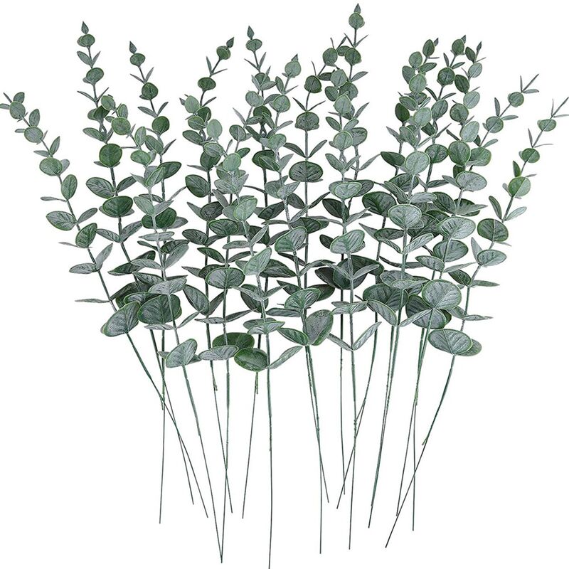 24 PièCes Feuilles D'Eucalyptus Artificielles Tiges Vraies Branches Vertes Grises pour Arrangement de Fleurs de Banquet de Mariage de Bureau à
