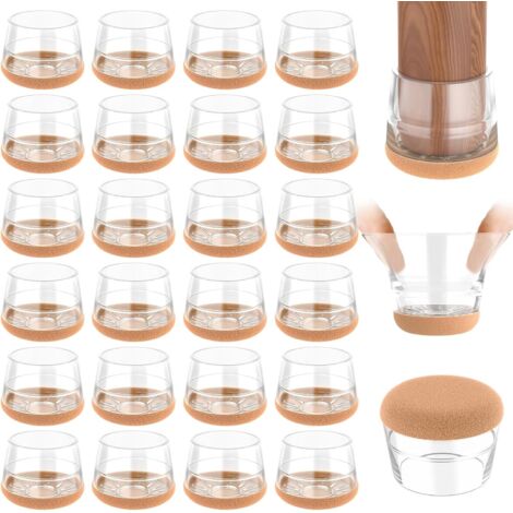 24-Piece Chair Leg Protectors, Silicone Chair Pads with Thickened Felt, for Hardwood and Tile Floors, Reduce Noise and Prevent Scratches - Round Transparent L (33-36mm)