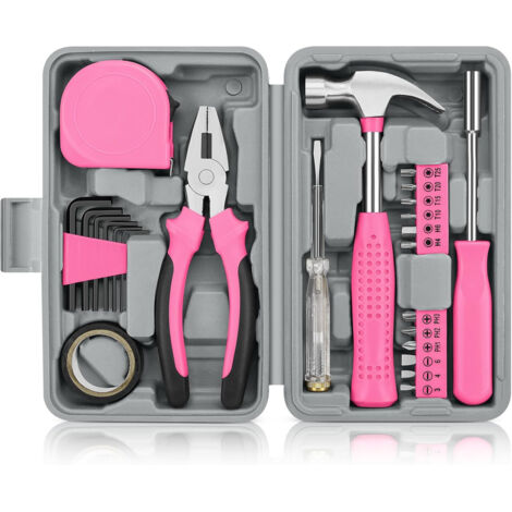 24-Piece Multi-Tool Set – DIY Hand Tools for Home, Office, and Garage – Universal Repair Kit with Storage Box, Pink