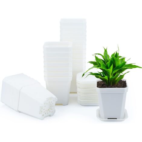 24 pièces 7 cm Epais Pot de Fleurs Plastique Pot de Fleurs pépinière Pot de Fleurs extérieur, adapté pour Balcon intérieur, Bureau, extérieur,Blanc