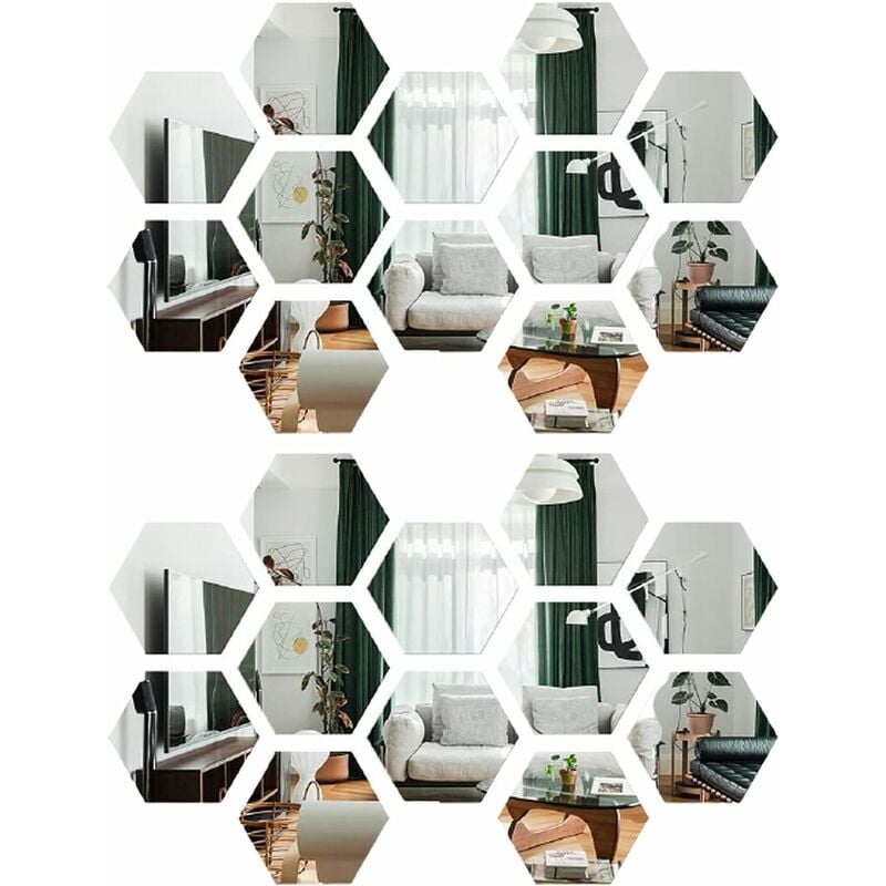 Hiasdfls - 24 Pieces Acrylic Hexagon Mirror Wall Sticker Self Adhesive Mirror Self Adhesive Wall Mirror For Home Living Room Bedroom Decor