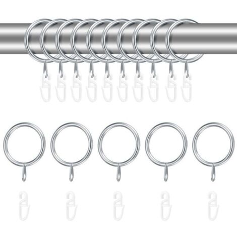24 Pièces Argent Anneaux de Rideaux en Métal et Crochets en Plastique - 30 mm Diamètre Intérieur pour Suspendre Douche Porte Fenêtre Tringles à Rideaux