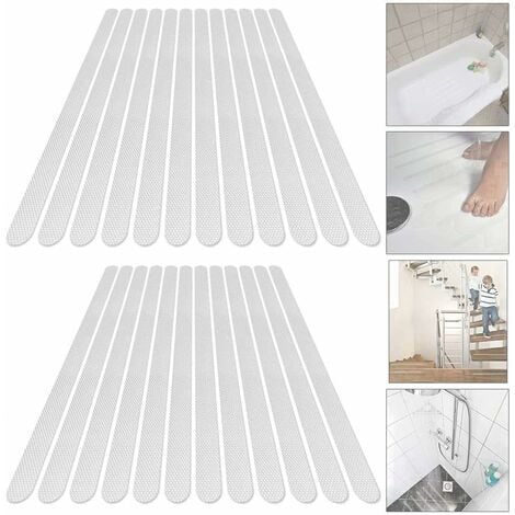 ERSANDY 24 Pièces Autocollants Antidérapants Autocollants de Douche Bandes de Sécurité pour le Bain Bandes Antidérapantes Auto-Adhésives Transparentes Autocollants pour Baignoires Douches（2 x 38cm）