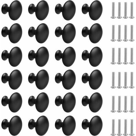 24 Pièces Bouton de Tiroir Noir Mat,Boutons de Placard Rond Bouton de Meubles avec Vis pour Armoire Cuisine Tables Chevet(30mm)
