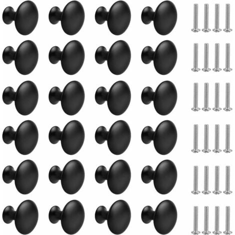 24 Pièces Bouton de Tiroir Noir Mat,Boutons de Placard Rond Bouton de Meubles avec Vis pour Armoire Cuisine Tables Chevet(30mm) MINKUROW