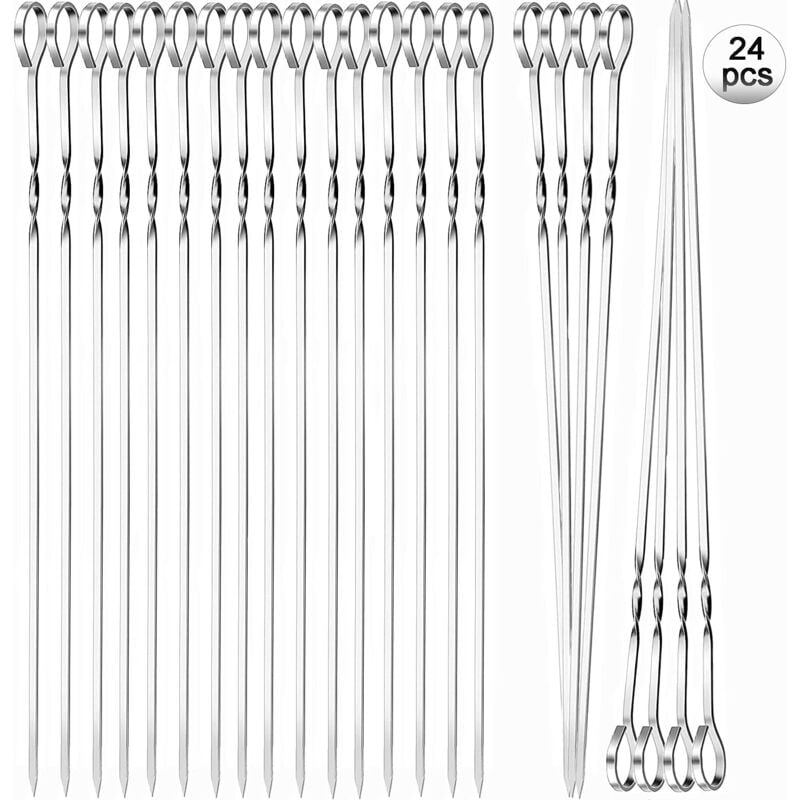 Shmshng - 24 Pièces Brochettes de Barbecue en Acier Inoxydable, 35cm Brochettes à Viande en Acier Inoxydable avec Organisateur Brochettes en métal