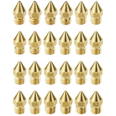 24 Pièces Buses d'imprimante Buse MK8, 0.2 mm, 0.3 mm, 0.4 mm, 0.5 mm, 0.6 mm, 0.8 mm, 1 mm, Kit De Buses, Compatible avec Imprimante 3D Makerbot CR-10