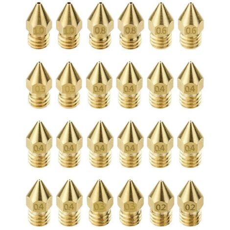 24 Pièces Buses d'imprimante Buse MK8. 0.2 mm. 0.3 mm. 0.4 mm. 0.5 mm. 0.6 mm. 0.8 mm. 1 mm. Kit De Buses. Compatible avec Imprimante 3D Makerbot CR-10
