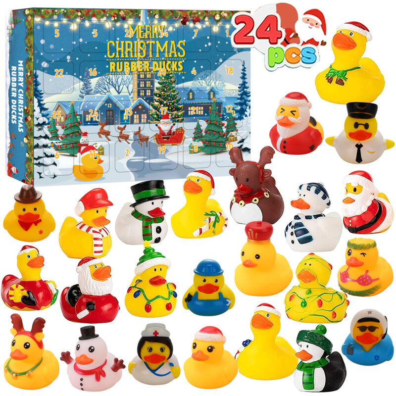 24 Pièces Calendrier de l'Avent Canards en Caoutchouc 2024 Jouets de Bain Canards en Caoutchouc de Noël 24 Jours de Surprises Compte à Rebours Cadeau