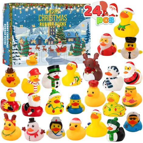 UGREAT 24 Pièces Calendrier de l'Avent Canards en Caoutchouc 2024 Jouets de Bain Canards en Caoutchouc de Noël 24 Jours de Surprises Compte à Rebours Cadeau pour Les Tout-Petits Garçons Remplisseur de Sac